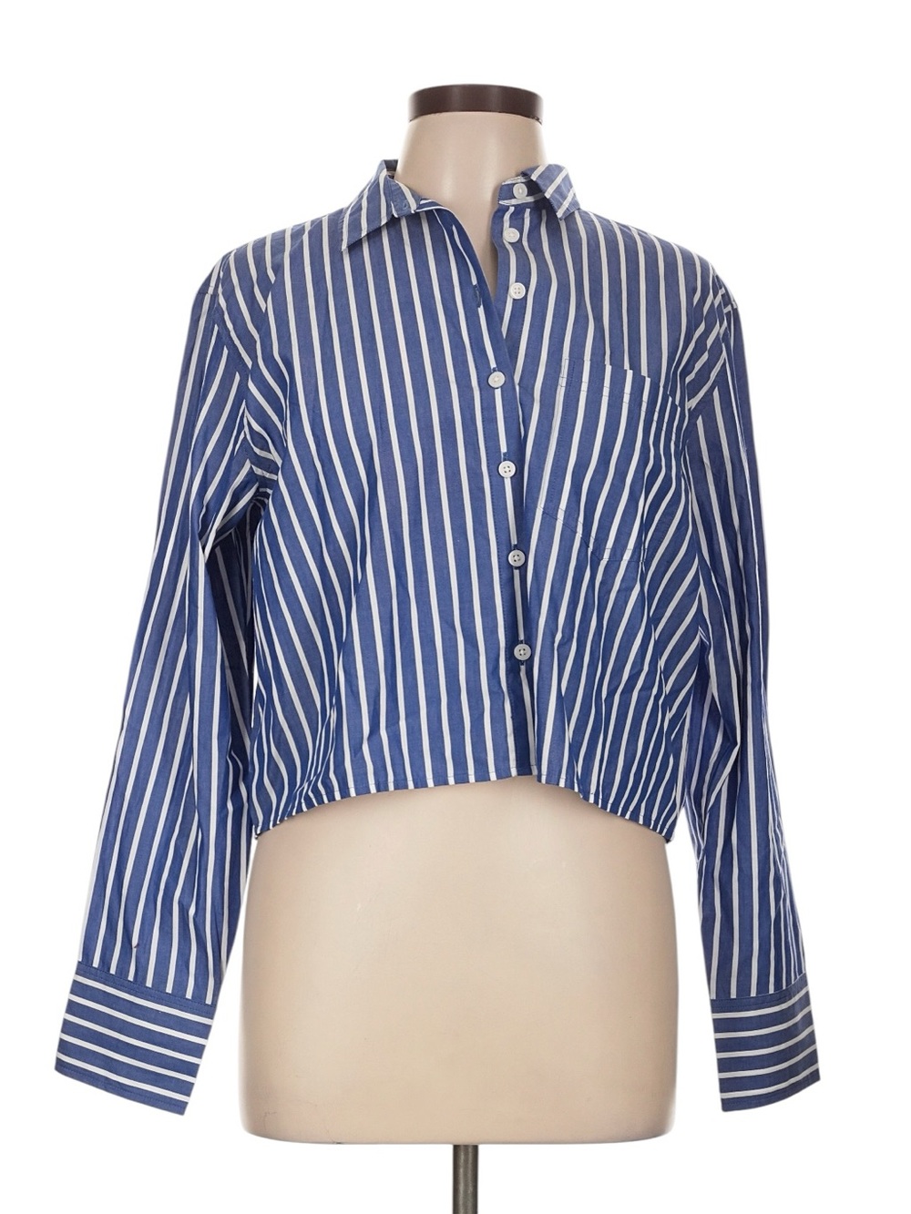 J. Crew Cropped Button Up Shirt in Stripe 10 Blue White Workwear Office NWT